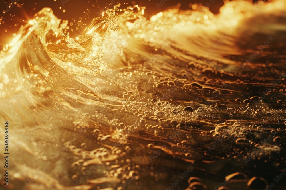 Poster a close up view of a wave crashing forcefully into the ocean, creating a dramatic splash and spray o