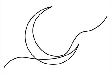 Continuous one line drawing of moon icon. Crescent moon for Ramadan isolated on white background outline vector art illustration