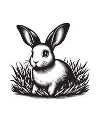 Rabbit  in grass vector style, black and white color
