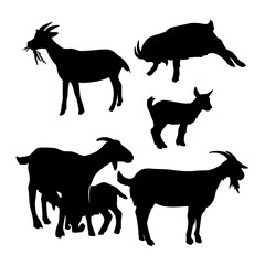 Goat Animal Black Silhouette Vector Art Illustration Set