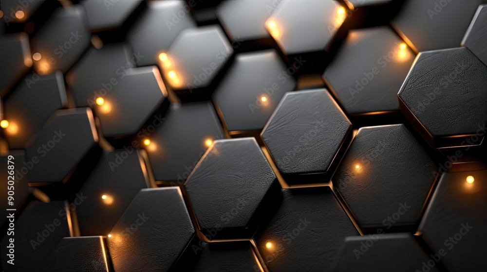 Poster black hexagonal pattern with glow. ideal for tech, modern, and abstract designs.