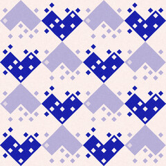 Faded electric blue glitch geo washed effect seamless pattern. Indigo dye grungy blotched distress abstract background texture repeat. 