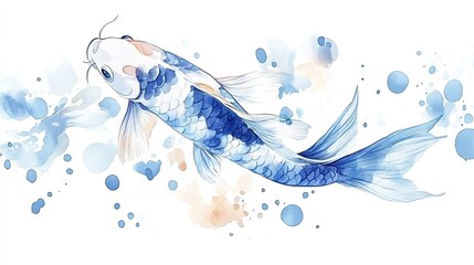 Fototapeta premium カラフルで幻想的な鯉の水彩イラスト