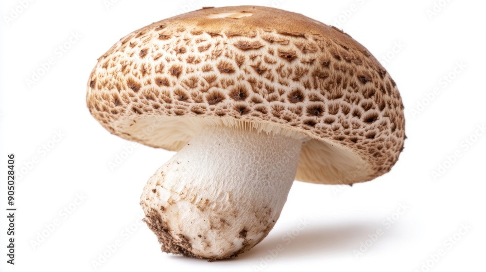 Poster A single Matsutake mushroom with its distinct cap and stem, isolated on a white background.