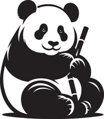 Panda Silhouette isolated on white background Minimalist panda flat vector shape icon