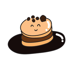 Kawaii adorable lunch doodles design.  kawaii burger, pancakes, cupcakes, onigiri, gimbab, coffee, bread, croissant