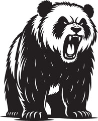 Angry Panda Silhouette isolated on white background Minimalist panda flat vector shape icon