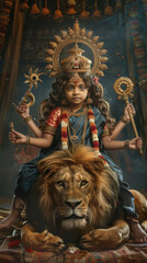 Obraz premium indian little girl in goddess durga costume