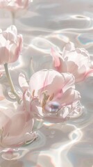 soft pink tulips floating in a pool of water