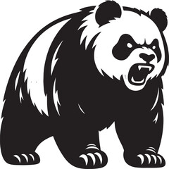 Angry Panda Silhouette isolated on white background Minimalist panda flat vector shape icon