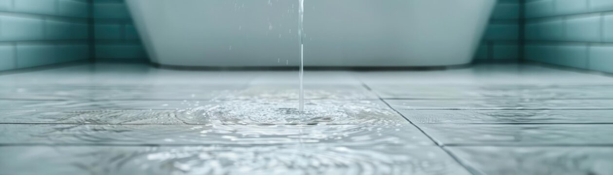 Germs spreading on a wet bathroom floor, germs, bathroom, showing the dangers of standing water