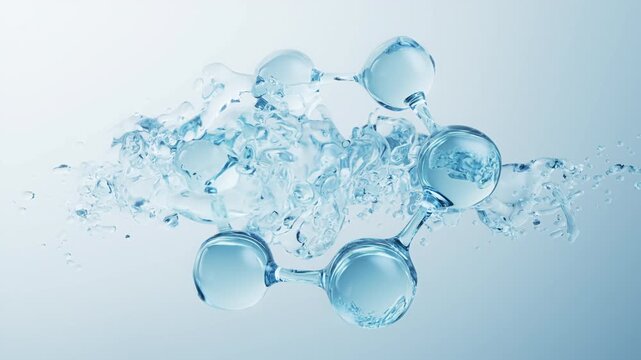 Molecule and flowing water liquid background, 3d rendering.
