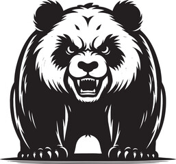 Angry Panda Silhouette isolated on white background Minimalist panda flat vector shape icon