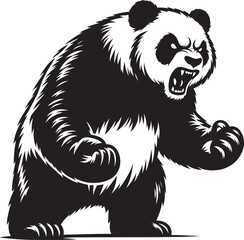 Angry Panda Silhouette isolated on white background Minimalist panda flat vector shape icon