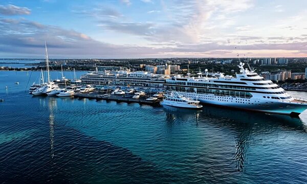  Ocean Village Marina is a redevelopped neighborhood of Southampton on the Channel coast in southern England, UK. It has a residential tower and a luxury hotel that mimics the shape of a cruise ship