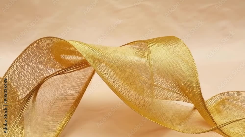 Poster a flowing golden ribbon showcases elegance and artistry, emphasizing texture and motion in a soft, i