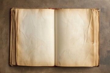 Overhead view of an open old book with blank pages