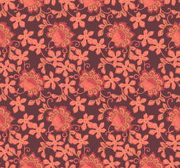 Japanese Garden Flower Vine Vector Seamless Pattern