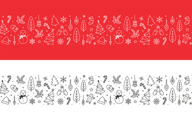 Christmas horizontal seamless pattern, hand drawn, elegant and detailed, great for christmas textiles. Festive pattern for greeting cards
