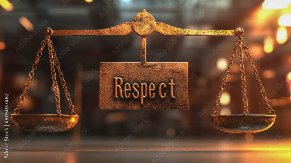 Fototapete respect sign hanging from a balanced scale for equality and dignity concept 3d render