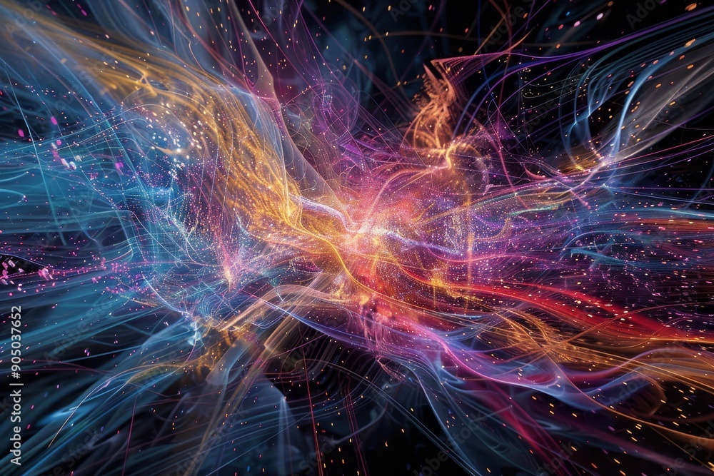 Poster a vibrant abstract fractal pattern with a multitude of colors and intricate details, graphical repre