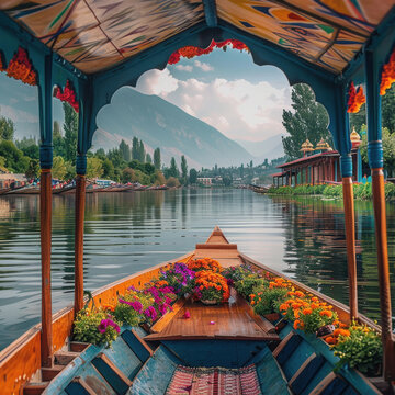 Decorative boat with flower in the lake