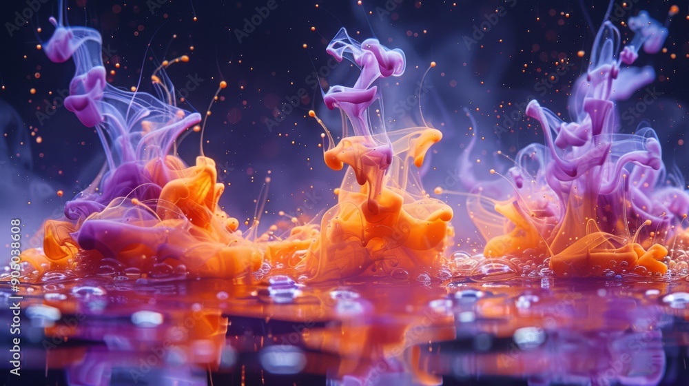 Poster a vibrant color splash of ink in water, creating a beautiful and artistic display
