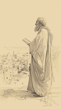 St. Barnabas Preaching in Ancient Cyprus, Biblical Illustration, Beige Background, Copyspace , Biblical Illustration