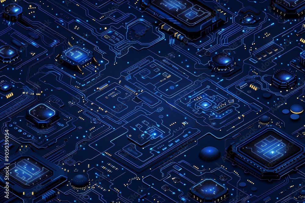 Aufkleber blue electronic circuits with padlock icons depict the advanced integration of cybersecurity in tech