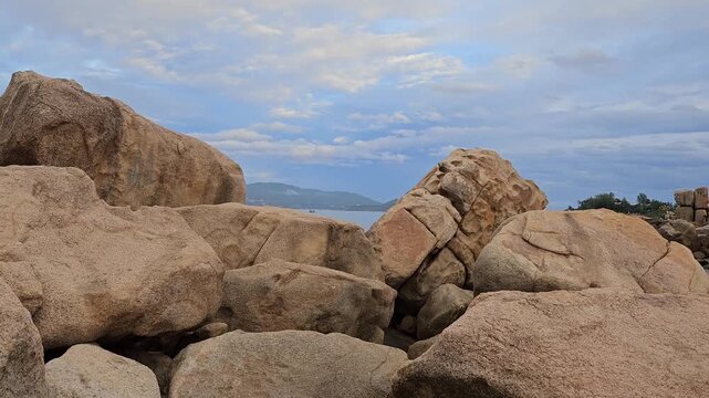 Close up of  Hon Chong cape rock garden by the sea at Nha Trang city, Vietnam.