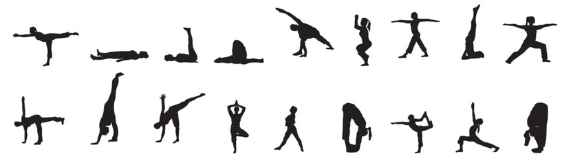 silhouette of people meditating in different yoga pose