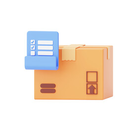 Cardboard box with checklist check mark document warehouse parcel shipping tracking delivery shipping icon sign or symbol 3d background illustration