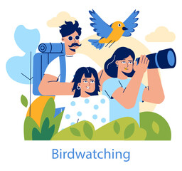 Birdwatching. Flat Vector Illustration