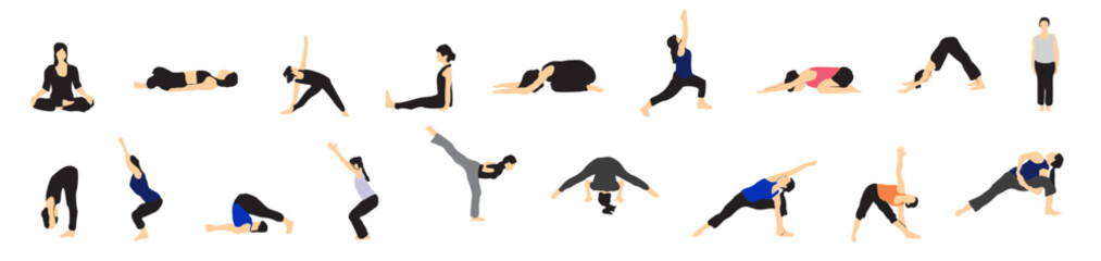 meditating people in different yoga pose vector