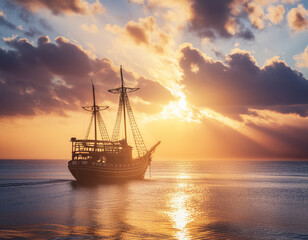 Obraz premium sunset over the sea with clouds and dramatic light