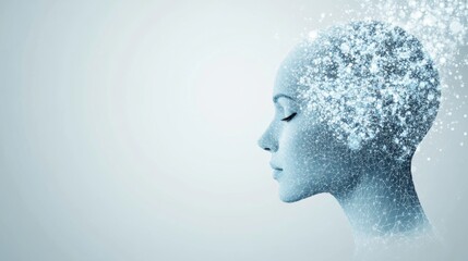 Abstract human head with digital elements Concept of artificial intelligence and technology on light background.