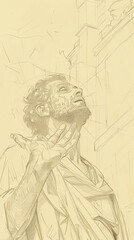 St. Stephen the Martyr in Martyrdom in 1st-Century Church, Biblical Illustration, Beige Background, Copyspace , Biblical Illustration