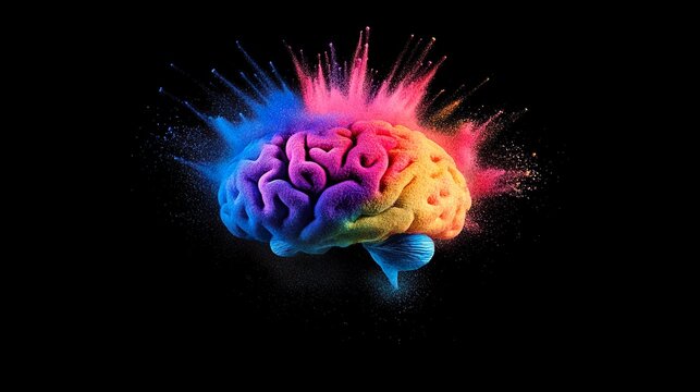 Brain Made of Powder Paint Exploding in a Burst of Vibrant Colors
