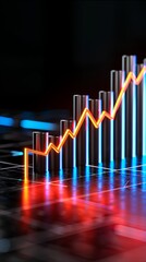 Financial downturn, holographic price fall, futuristic business losses, neon tech background, with copy space, high-resolution photo, hyper realistic