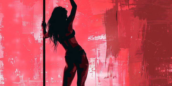 An exotic dancer dancing at a pole in a nightclub, pole dancing sport