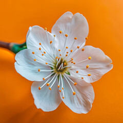 white flower on blue background, nature, spring, blossom, plant, white, pink, bloom, flowers, beauty, garden, flora, petal, closeup, stamen, blooming