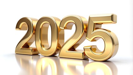 
Golden 2025 Numbers on White Background for New Year and Christmas