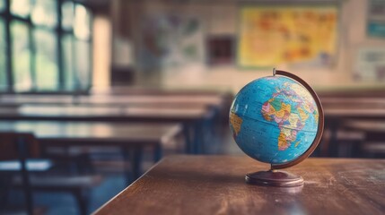 A globe in a classroom