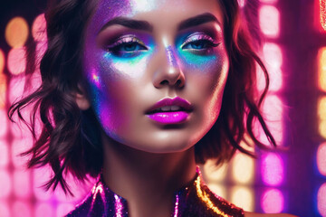 a lady in pink shimary makeup