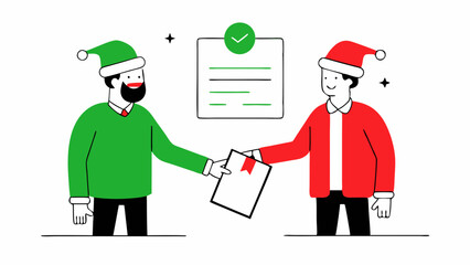  Vector Line Art: Business Deal & Santa Hat