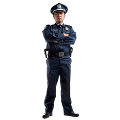 Full length portrait of confident policeman posing with arms crossed in studio