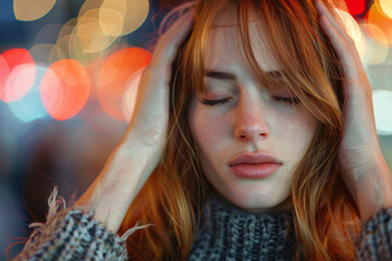 Hypersensitivity concept, a woman covering her ears because she is sensitive to loud noises