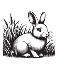 Rabbit  in grass vector style, black and white color
