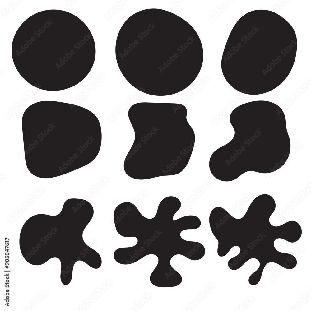 Poster blob shape organic set. collection from abstract forms for design and paint. black wavy liquid blobs