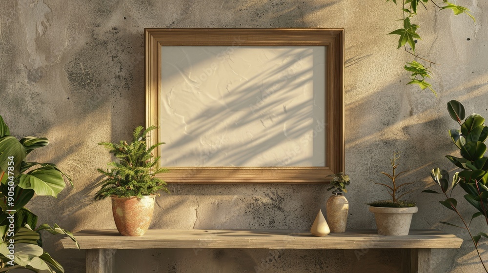 Poster copy space on a console table background in a photo frame
